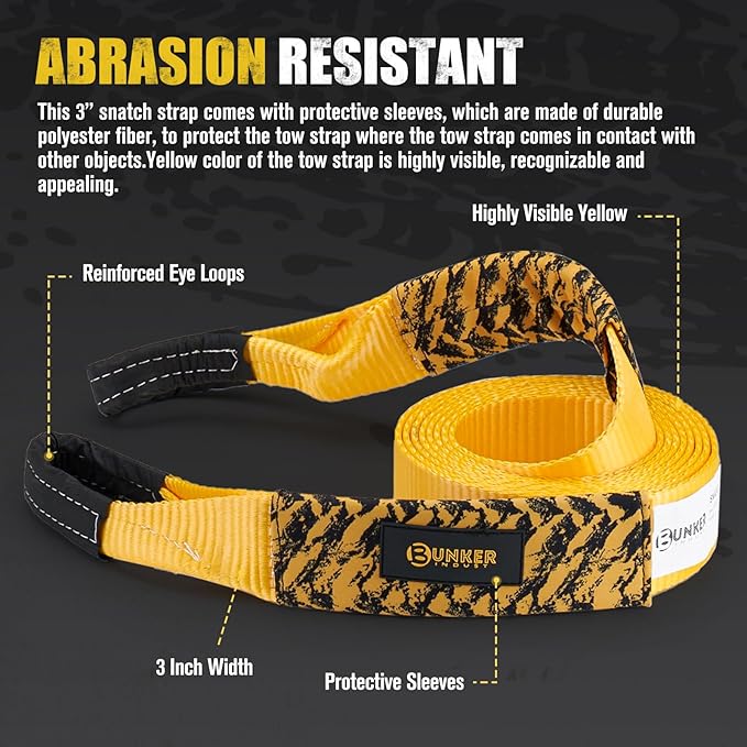 BUNKER INDUST Heavy Duty Tow Strap with Bag Recovery Kit, 3" x 20ft Tree Saver Winch Strap 35,000 lbs Recovery Straps - Emergency Vehicle Off Road Towing Rope