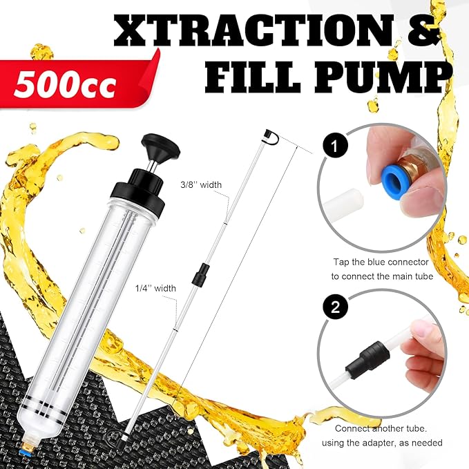 Lothee 2 Pack 500cc Automotive Fluid Extractor Pump Oil Extractor Hand Syringe Pump with Horse Manual Suction Vacuum Fuel Car Transfer for Power Steering, Hydraulic Fluid(Black)