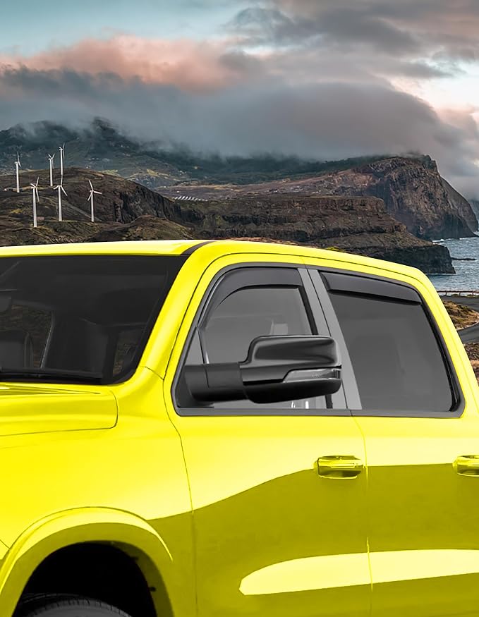 in-Channel Window Rain Guards Fit for Dodge RAM 1500 Crew Cab (New Body Style Includes TRX) 2019-2026 Rain Guard Extra Durable Window Deflectors Vent Visors Vent Shades Truck Accessories