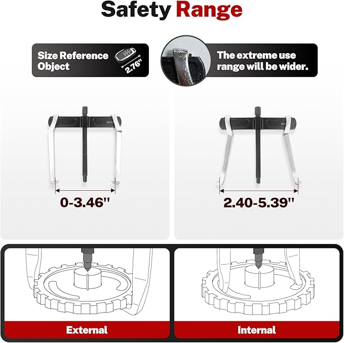 BILITOOLS 3" 2-Jaw Gear Puller, Internal External for Removal of Pulleys Flywheels Bearings & Gears Wiper Arms
