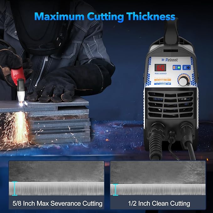 Reboot 60A Plasma Cutter Dual Voltage 120V/240V, 1/2" Clean Cut IGBT Inverter, Portable Metal Cutting Machine with Torch & Tips - RBC6000D 2025 Upgraded