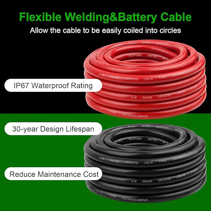 6 Gauge Battery Cable - 20FT Red + 20FT Black 6 AWG Welding Cable Flexible Stranded Oxygen-Free Pure Copper Wire for Automotive, Battery, Inverter, Solar, Marine and Generator