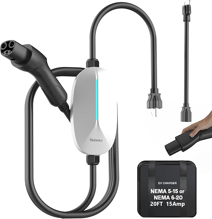 Level 1/2 EV Charger for with Tesla 16A Amp 110V-240V Portable Mobile EV Charger with 20FT Cable, NEMA 6-20 & NEMA 5-15 Plug, Home Electric Vehicle Charging Station for with Tesla Models Y/X/3/S