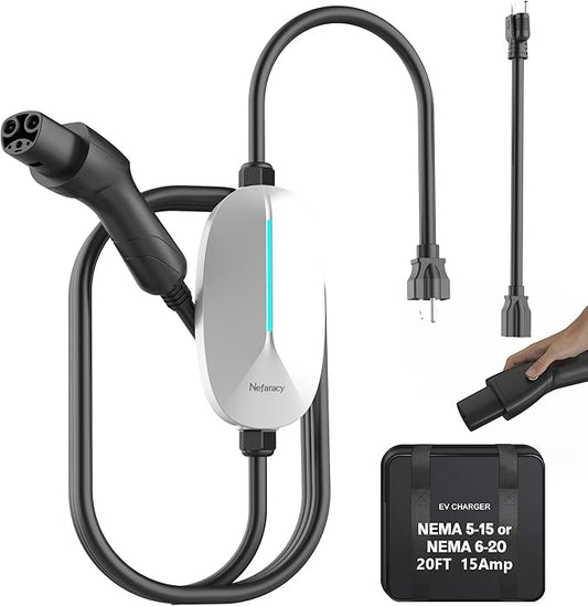 Level 1/2 EV Charger for with Tesla 16A Amp 110V-240V Portable Mobile EV Charger with 20FT Cable, NEMA 6-20 & NEMA 5-15 Plug, Home Electric Vehicle Charging Station for with Tesla Models Y/X/3/S