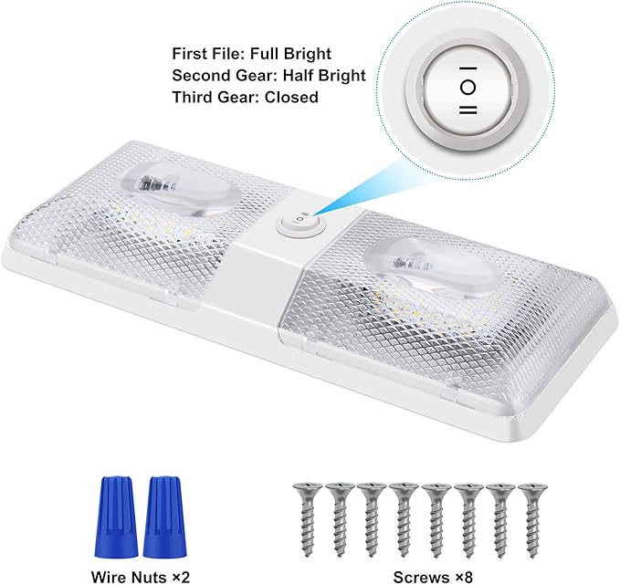 BlueFire 1 Pack Upgraded Super Bright DC 12V Led RV Ceiling Double Dome Light RV Interior Lighting with ON/Off Switch for Trailer Camper Car RV Boat (Warm White - 1PCS)