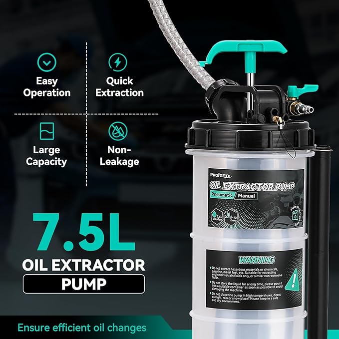 Poafamx 7.5L Oil Extractor Pump Pneumatic/Manual, 2 Gallon Fluid Extractor Pump, Oil Vacuum Change Pump with 5 Tubes and Extended Storage Units for Automotive, Truck, Boats Oil Change (2 Gallon)
