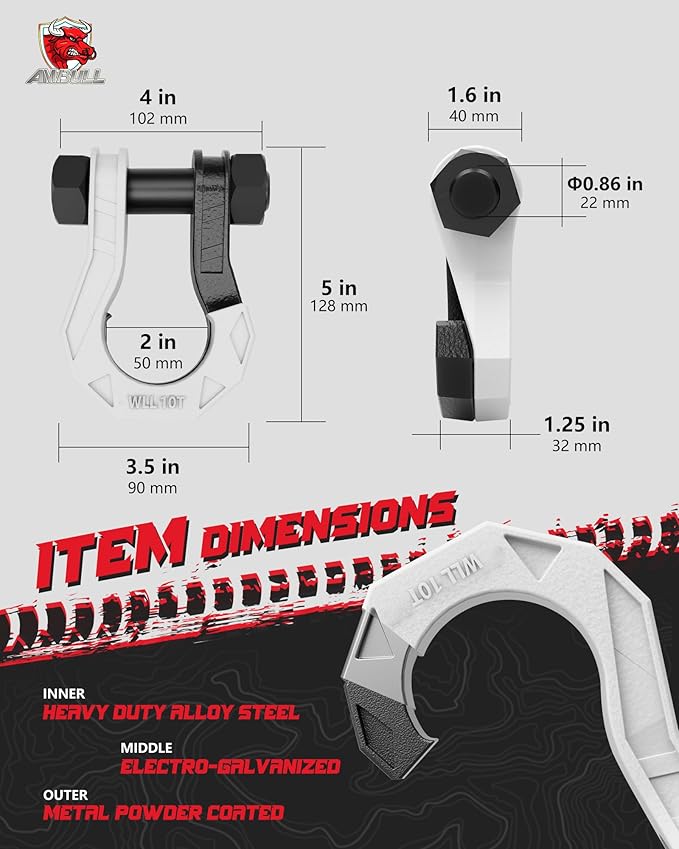 3/4" D Ring Separate Shackles, 52,910lbs Break Strength Easy Open Towing Winch Shackles, Heavy Duty Shackles with 7/8" Screw Pin for Tow Strap Winch Off Road Vehicle Recovery, Blackwhite