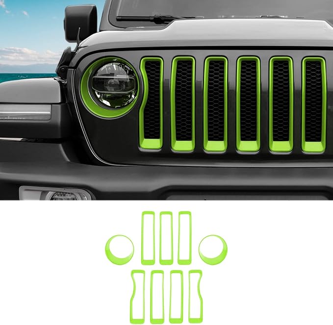 Grille Grill Insert+Headlight Turn Light Cover Compatible with 2018-2023 Jeep Wrangler JL JLU Sport/Sport S Only,Not for Sahara,Rubicon 4xe(Green)