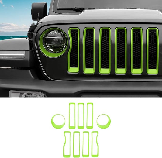Grille Grill Insert+Headlight Turn Light Cover Compatible with 2018-2023 Jeep Wrangler JL JLU Sport/Sport S Only,Not for Sahara,Rubicon 4xe(Green)
