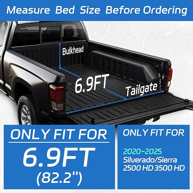 PZ Soft Roll Up Truck Bed Tonneau Cover Compatible with 2025 2024 2023 2022 2021 2020 Chevrolet Chevy Silverado GMC Sierra 2500HD 3500HD 6.9ft Bed Fleetside