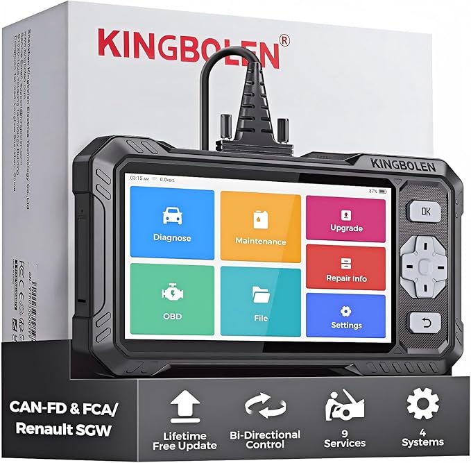 KINGBOLEN OBD2 Scanner S608, 2025 Bidirectional Scan Tool for ABS/SRS/Transmission/Enigne, 9 Reset Oil Brake DPF Bleed Gear Injector Throttle BMS SAS, CAN FD & FCA/Renault SGW, Lifetime Free Update