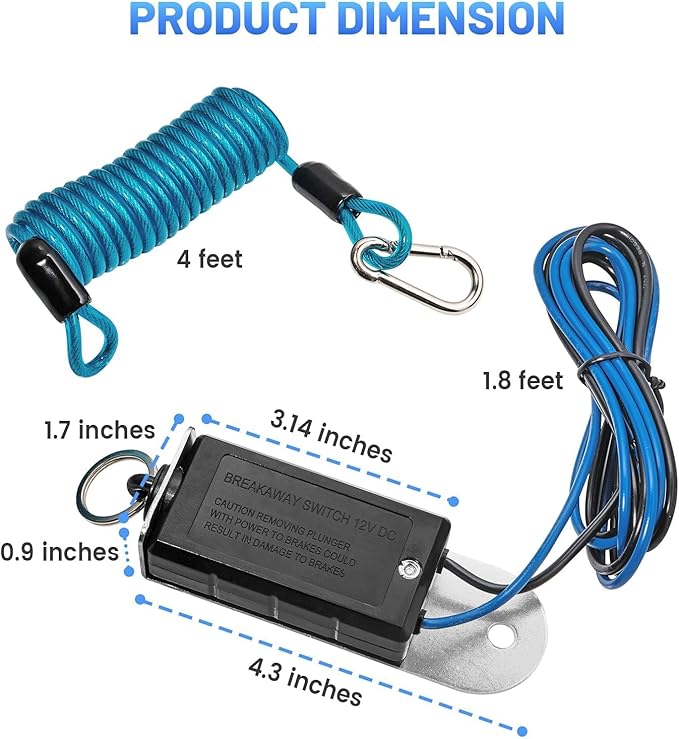 MECMO Trailer Breakaway Switch 4ft Brake Away Coiled Cable Large Carabiner, RV Camper Trailer Emergency Electric Break Switch with 4 Feet Stainless Steel Spring Towing Wire Safety Lanyard w/Pull Pin