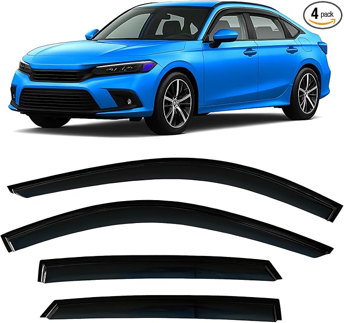 2022-2026 Tape-On Rain Guards for Honda Civic Sedan Side Window Visor Deflectors Lx Ex Si Hpt Sport Touring Durable Vent Shades 2023 2024 2025