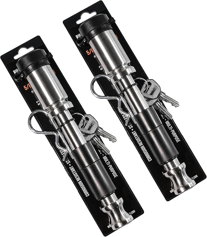 BulletProof Hitches - 5/8" Trailer Hitch Locking Pins - Universal Fit, Stainless Steel, Weather Resistant Rubber Cap - Silver, 2 Pack