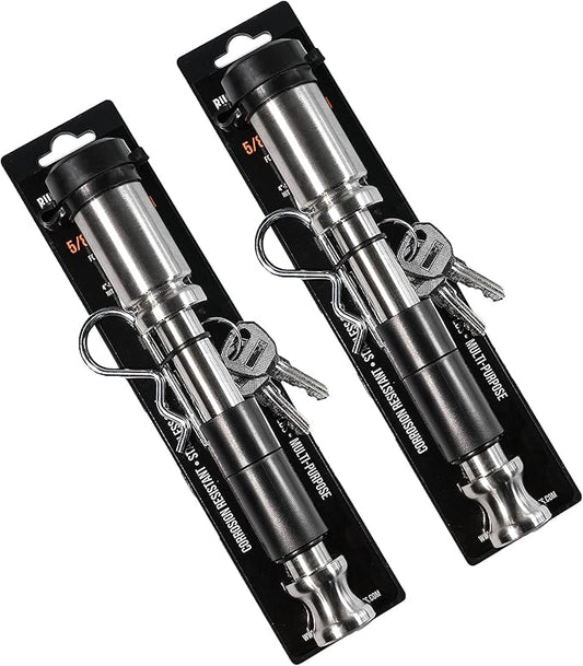 BulletProof Hitches - 5/8" Trailer Hitch Locking Pins - Universal Fit, Stainless Steel, Weather Resistant Rubber Cap - Silver, 2 Pack