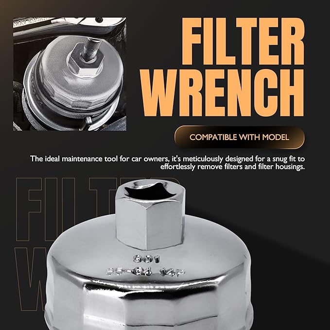 64mm/2.5Inch Inner Diameter 14 Flutes Oil Filter Wrench, Compatible with Wix 57356 15400-PLM-A02 Oil Filter, Compatible with Honda Accord Acura Civic CRV Nissan Sentra, Tool For Car Users