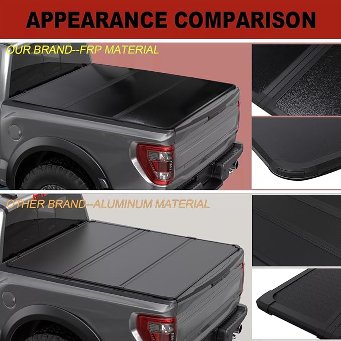 CAREONLINE New Black Hard Tri Fold Style Truck 4.6 Ft Bed Tonneau Cover W/LED Light Fits for 2022-2024 F-o r-d Maverick（OL-KR1013250321）