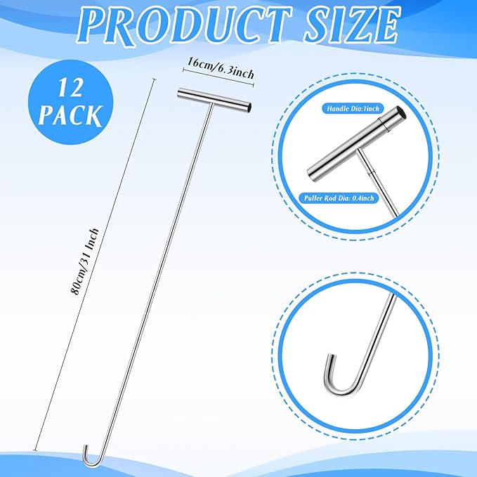 Zonon 12 Pack 31" Fifth Wheel Puller 5th Wheel Pin Puller for Semi Truck Cotter Spring Pulling Tool Solid Steel Dock Hooks Portable Type Lifting Hook for Pulling Storm Drain Manhole Covers (Sliver)