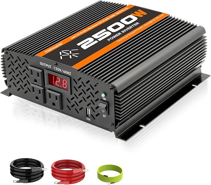 2500 Watt car Power Inverter 12V to 110V /120V, 2000+ watt invertor for RV semi Trucks Vehicles 12V to 110V Converter with 3 AC outles and LCD Screen - 2500W