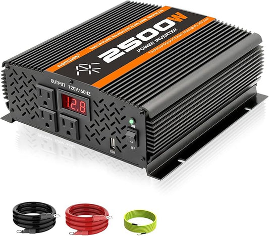 2500 Watt car Power Inverter 12V to 110V /120V, 2000+ watt invertor for RV semi Trucks Vehicles 12V to 110V Converter with 3 AC outles and LCD Screen - 2500W