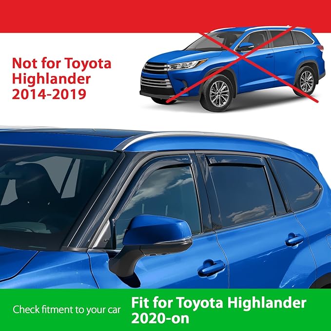 Goodyear Shatterproof in-Channel Window Deflectors for Toyota Highlander 2020-2026, Rain Guards, Window Visors for Cars, Vent Deflector, Car Accessories, 4 pcs - GY003460LP
