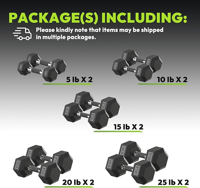 Hex Dumbbell Set, 45-400 lb Set Rubber Encased Exercise & Fitness Dumbbells, Weights Dumbbells Set, Hand Weight for Strength Training