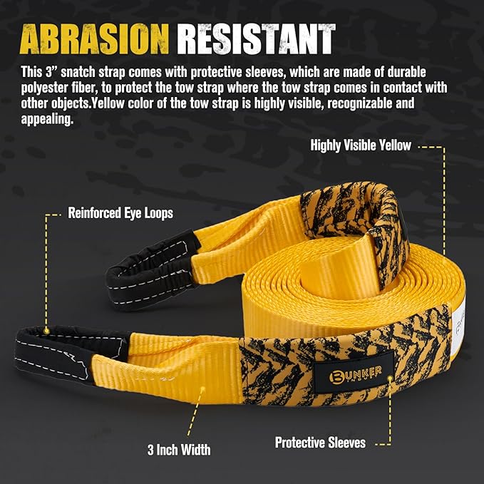 BUNKER INDUST Heavy Duty Tow Strap with Bag Recovery Kit, 3" x 30ft Tree Saver Winch Strap 35,000 lbs Recovery Straps - Emergency Vehicle Off Road Towing Rope