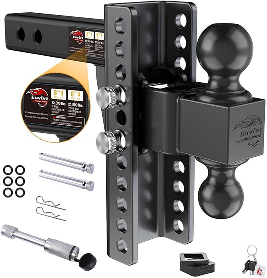 Adjustable Trailer Hitch -Drop Hitch (Fits 2-Inch Receiver) -8" Drop/Rise Tow Hitch, 2" & 2-5/16" Ball Hitches for Trucks -21,500 GTW Hitch Ball Mount with Anti-Theft Locking Hitch Pins