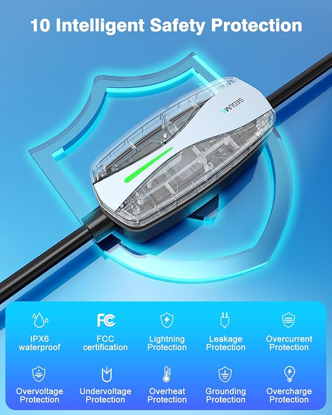 Level 1/2 EV Charger, 16Amp Electric Car Charger 25FT Cable with NEMA 6-20 Plug and NEMA 5-15 Adapter, Home Mobile EV Charging Station for J1772 BEVs/PHEVs 110V-240V(Black)