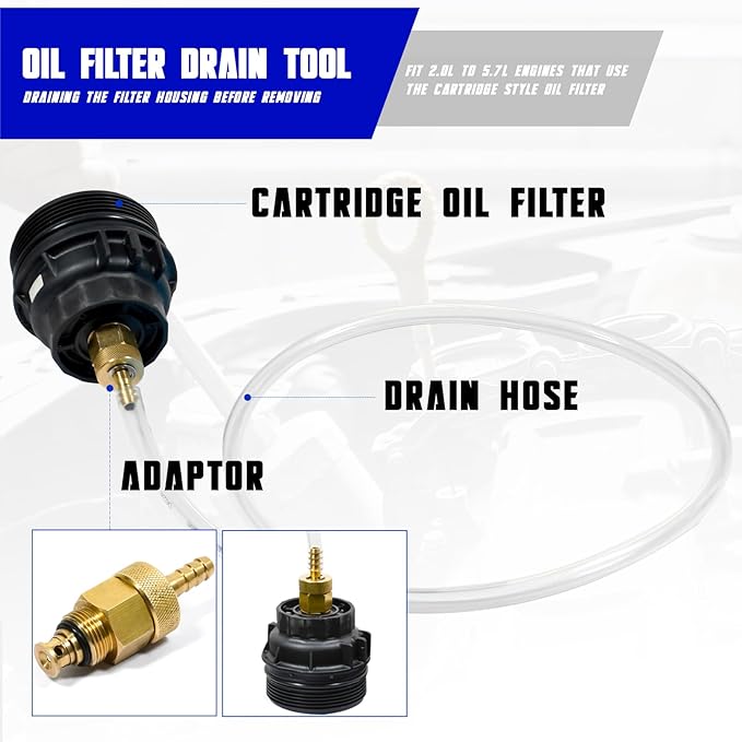64mm Oil Filter Wrench, Drain Hose & Engine Oil Funnel for Toyota, Lexus and Scion 2.0-5.7L Engine Cartridge Style Oil Filter Remover Tool