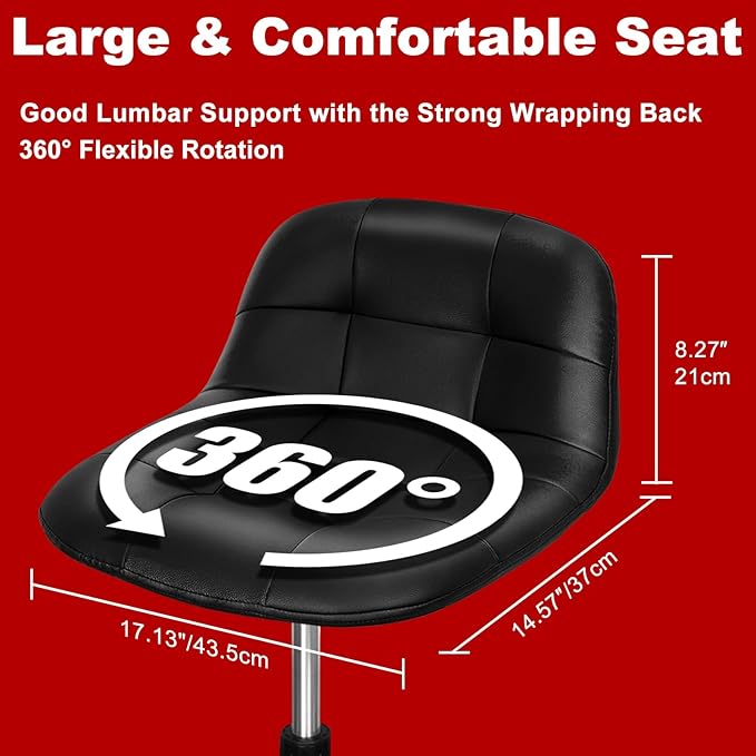 Rolling Stool with Wheels, Adjustable Shop Stool Mechanic Seat, Garage Shop Roller Work Chair, Mobile Rolling Seat with Tool Tray, 2 Cup Holders, 4" Casters, 350 LBS, Heavy-Duty, Black