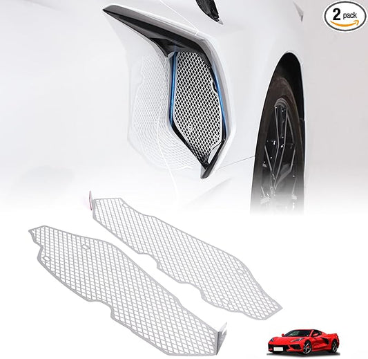 for Corvette C8 Side Intake Mesh Grilles Insert Set,Stainless Driver and Right Passenger Side Radiator Air Intake Vent Guards for Corvette C8 Stingray Z51 2020-2025 Accessories (Silver)