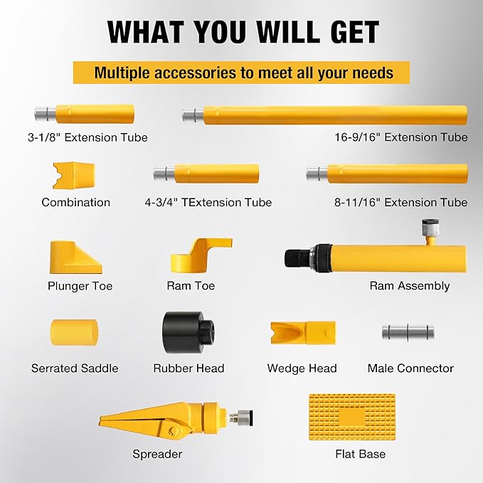 YELLOW JACKET 6 ton Porta Power Kit Hydraulic Ram Jack Pusher Puller Auto Body Frame Repair Tool with Blow Mold Carrying Storage Case for Car Repair,Truck,Farm