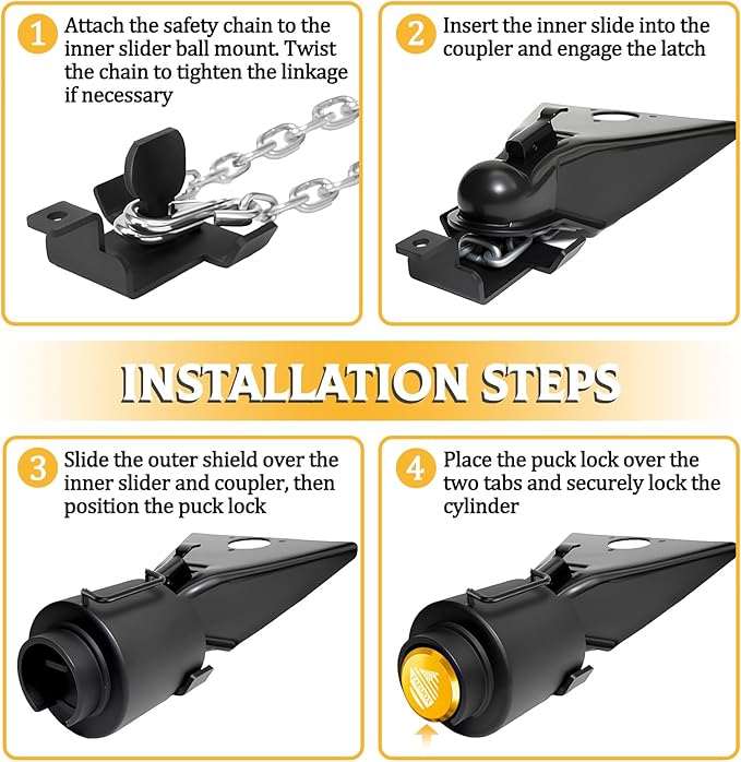 Upgraded Trailer Lock Fits 2 5/16 Inch Coupler, Heavy-Duty Trailer Hitch Locks, Pry-Resistant & Anti-Theft Trailer Coupler Lock, Accessories for Trailer/RV/Boat (Trailer Lock with Handle - Gold)