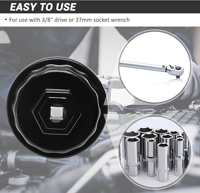 64mm 14 Flutes/4 Slots Oil Filter Cap Wrench Removal Tool Socket Compatible with Toyota, Lexus, and Scion Vehicles Equipped with 2.5L to 5.7L engines, Black Heavy-Duty Aluminum