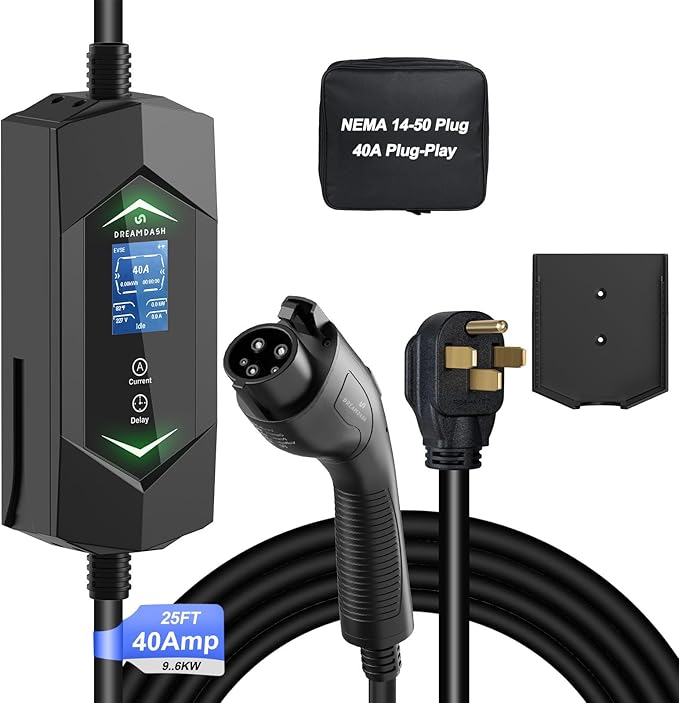 Portable Level 2 Ev Charger for All SAE J1772 EVs &, 25ft ETL Listed Electric Vehicle Charger (40A,NEMA14-50(Plug Play))
