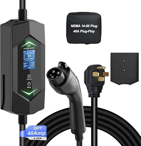 Portable Level 2 Ev Charger for All SAE J1772 EVs &, 25ft ETL Listed Electric Vehicle Charger (40A,NEMA14-50(Plug Play))