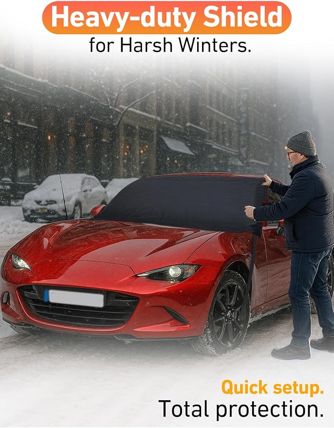 EcoNour Car Snow Cover Compatible for Mazda MX-5 | Windshield Cover for Ice and Snow with S-Hook Straps | Heavy-Duty 600D Oxford Winter Car Cover, Waterproof & Anti-Slip