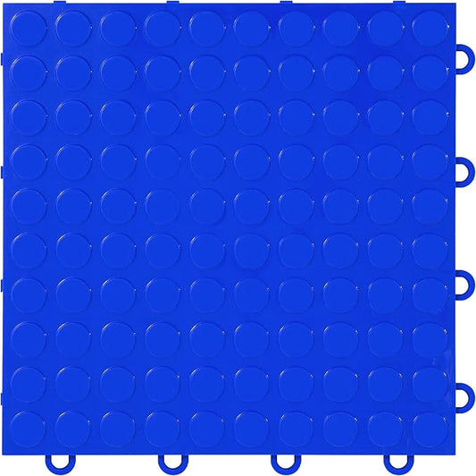 FlooringInc's Nitro 12"x12" Snap-Together Garage Flooring Tiles, Non-Slip Interlocking Plastic Floor Mat, Coin Pattern, Shelby Blue, 1 Tile, 1 Sq/Ft