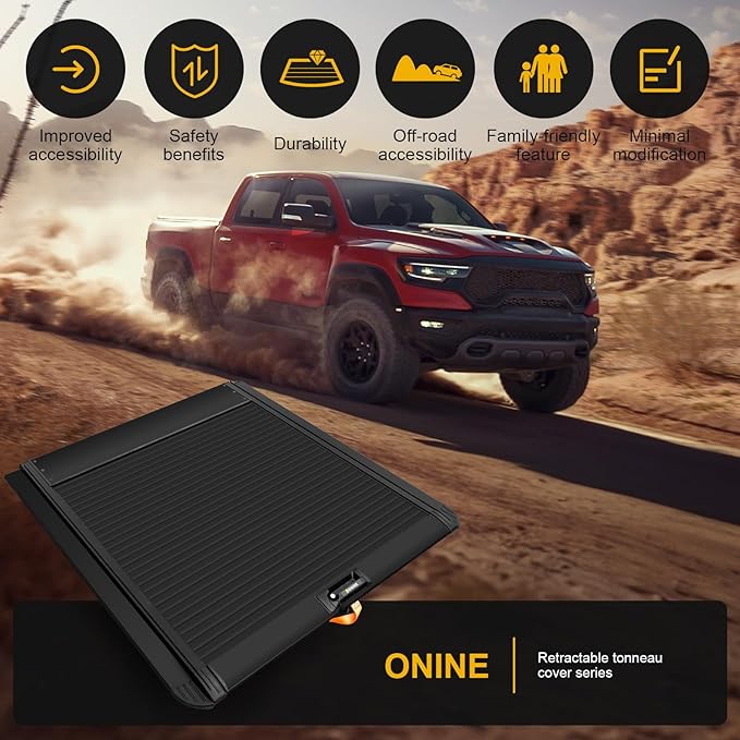 ONINE Pull-Lock-Go Retractable Hard Tonneau Cover Custom fit 2015-2026 Ford F150 5.5ft Bed (66"), Aluminum Matte Black, Compatible for Crossbar and Cargo Racks.