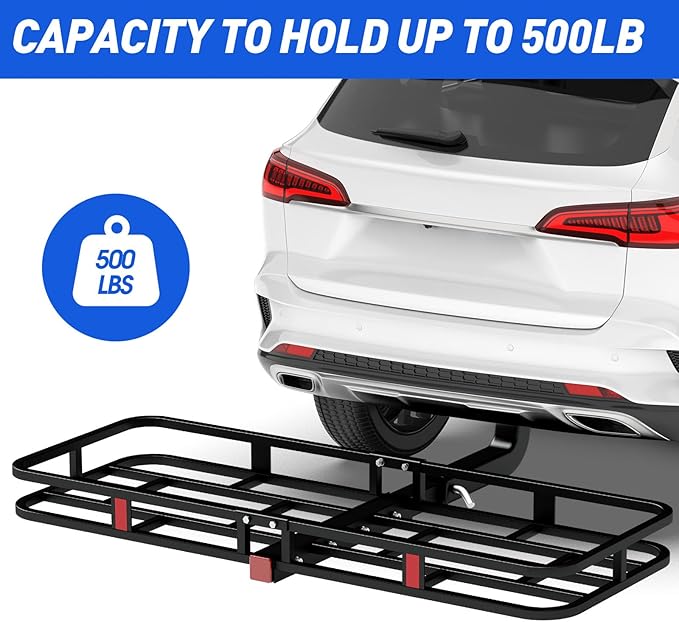 FORWODE 500 LBS Hitch Mount Cargo Carrier Basket, 53"x19"x5" Folding Hitch Cargo Carrier Basket for 2 Inch Receiver, Car Rack Rear Luggage Basket for Car SUV Traveling