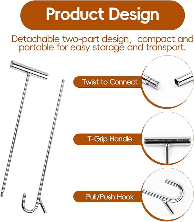 5th Wheel Pin Puller 31" Heavy-Duty Solid Steel Chrome Plated Detachable Hook Tool for Trucker Trailer & Heavy Objects -2Pack