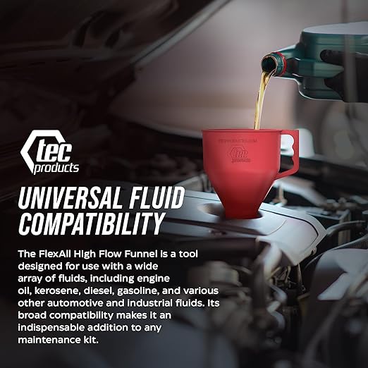 TEC Products FlexAll Short Neck Funnel - Flexible Funnel w/ Hose for Automotive Use - Durable Nitrile Rubber - Car Oil Change, Transmission Fluid, Diesel, Gas - USA Made - Large (10.07 x 5.73 Inches)
