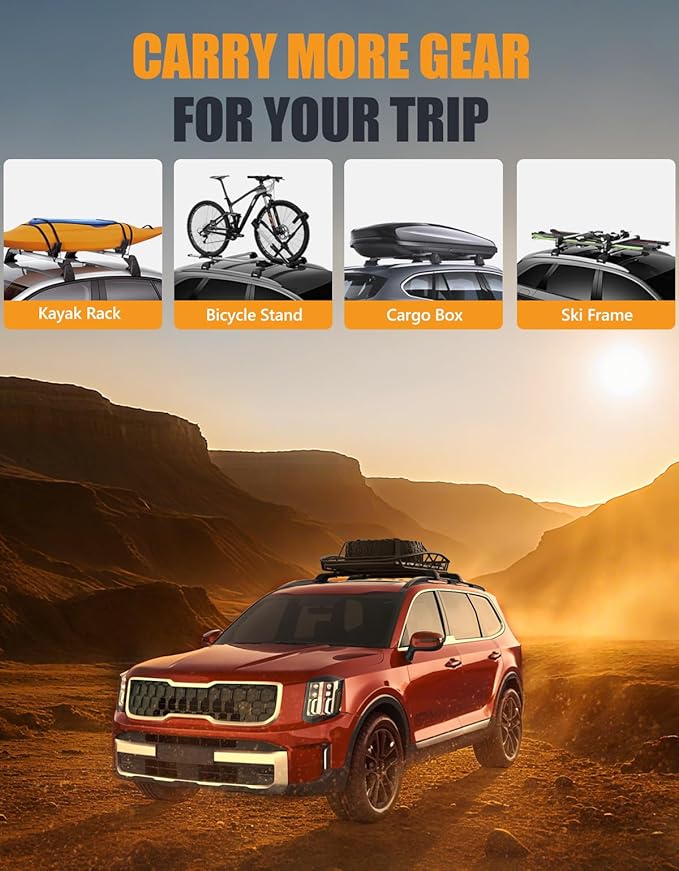 KINGGERI 330LBS All Aluminum Roof Rack Cross Bars Fit for Kia Telluride X-PRO X-LINE 2023 2024 2025 (with Raised Side Rails), Lockable Roof Rails Crossbars Rooftop Cargo Luggage Rails Kayak Canoe