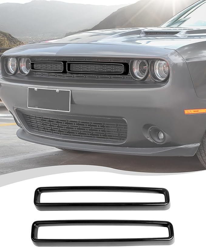 Hoolcar Front Grille Radiator Grille Insert Cover Grillwork Trim Compatible with Dodge Challenger 2015-2024, Exterior Accessories, Matte Black, 2pcs