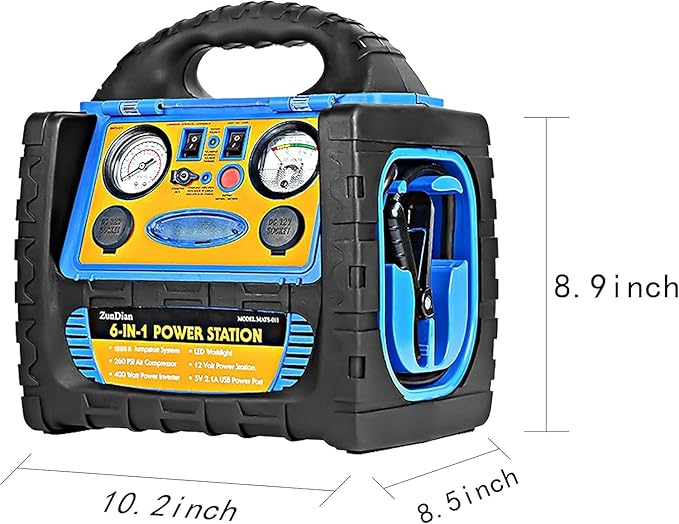 6-in-1 1800 Amp Jump Starter with Air Compressor 260PSI Tire Inflator, 12V Car Battery Jumper Starter Booster Pack for Truck Automotive Battery, Portable Power Station 400W AC Power Inverter