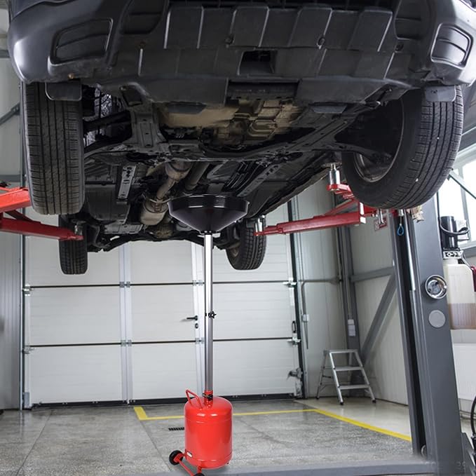 5 Gallon Portable Oil Lift Drain, Steel Oil Drain, Adjustable Height Waster Oil drain for Changing car and Truck Motor Oil, Red