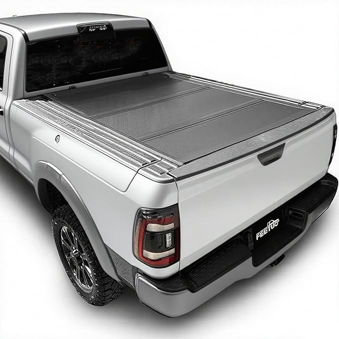 HTL Low-Profile Tonneau Cover for 2009-2025 Dodge Ram 1500 with 5'7" (67in) Bed w/RamBox | FRP Hard Tri-Fold Truck Bed Cover