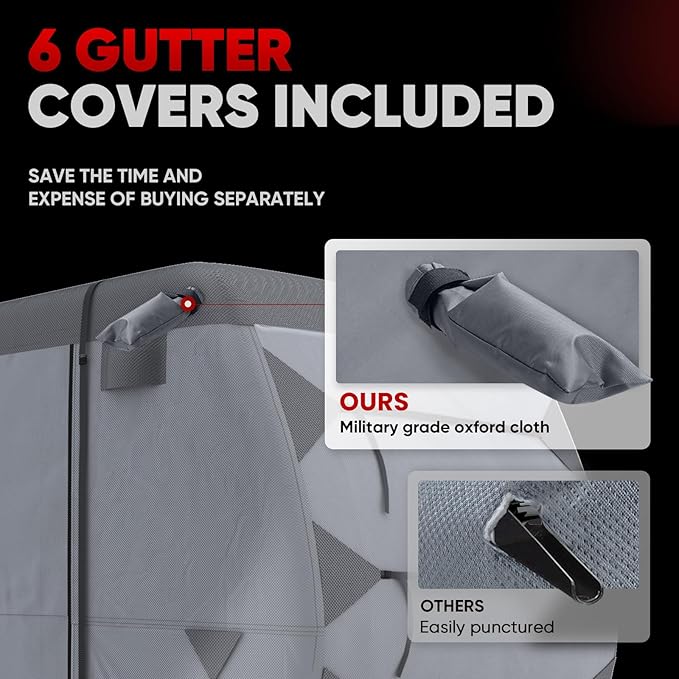 KING BIRD Oxford Fabric Travel Trailer RV Cover, 600D Oxford Camper Cover 22-24 ft Tearproof Waterproof Windproof Travel Trailer Cover with 2Pcs Extra Straps, 6 Gutter Covers & 4 Tire Covers