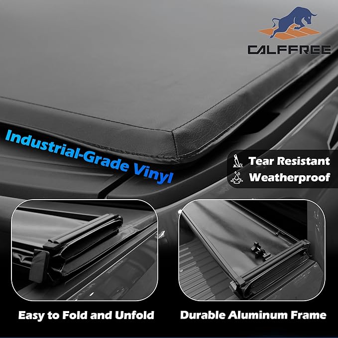 Soft Tri-Fold Truck Bed Tonneau Cover Compatible with 2016-2026 Toyota Tacoma w/OE Track System | 6'2" Bed (73.7") | CFST-022